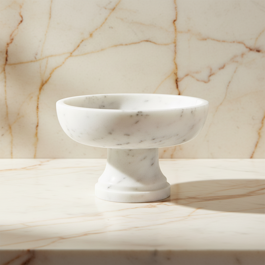 Gala Marble Pedestal Bowl - Glistening Gold Veining
