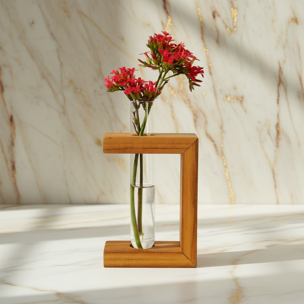 Teak Half-Square Propagation Vase - Light & Creamy
