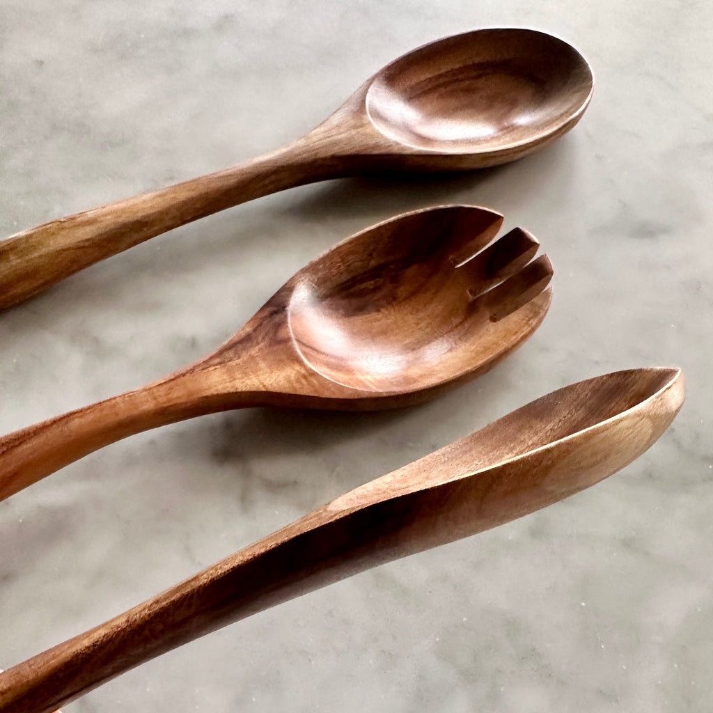 Tulum Teak Wooden Salad Serving Sets - Set of 3