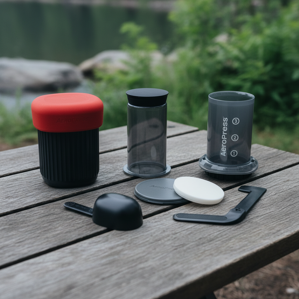 AeroPress Go Parts Flat Lay - Outdoor