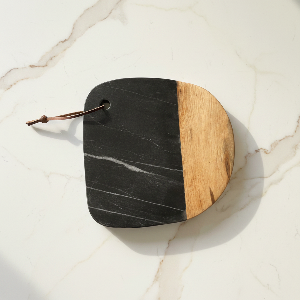 Black Marble & Wood – Organic Shape Overhead