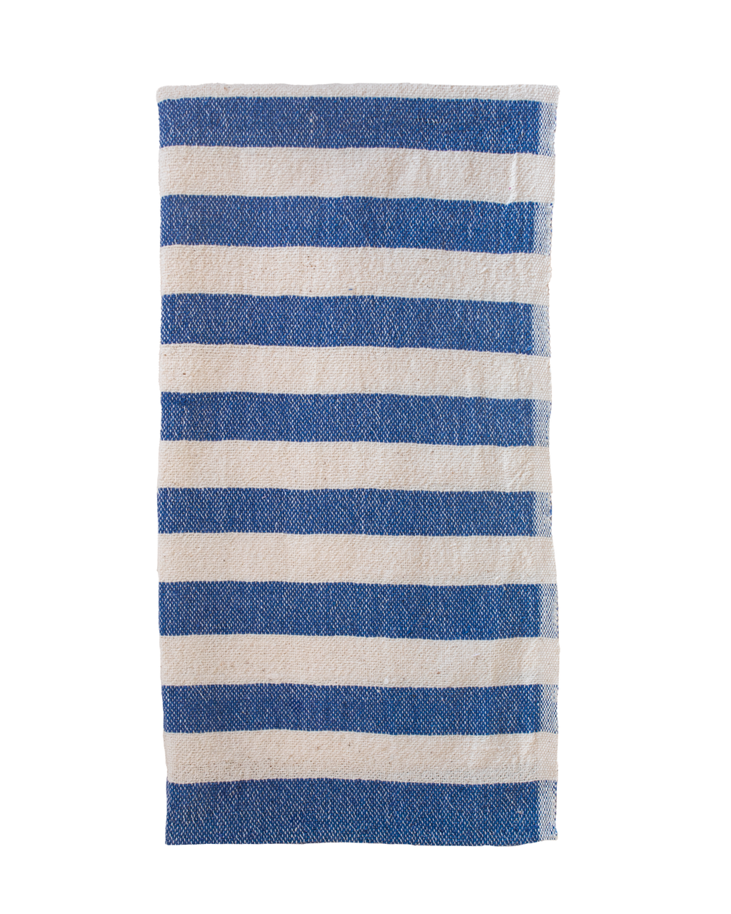 A blue stiped towel on a white background.
