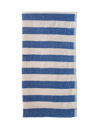A blue stiped towel on a white background.