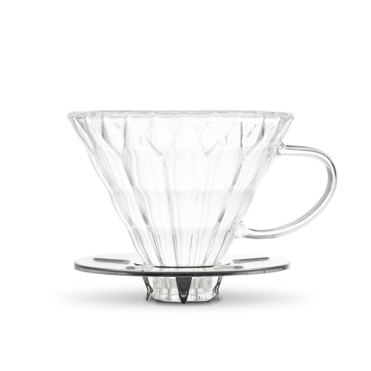 Yama Glass Cone Coffee Dripper - Stainless Steel Base - diamond hero silver