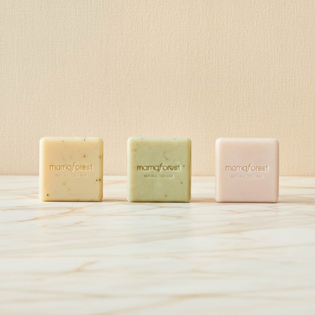three Mamaforest Dish Soap Bars on a light surface.