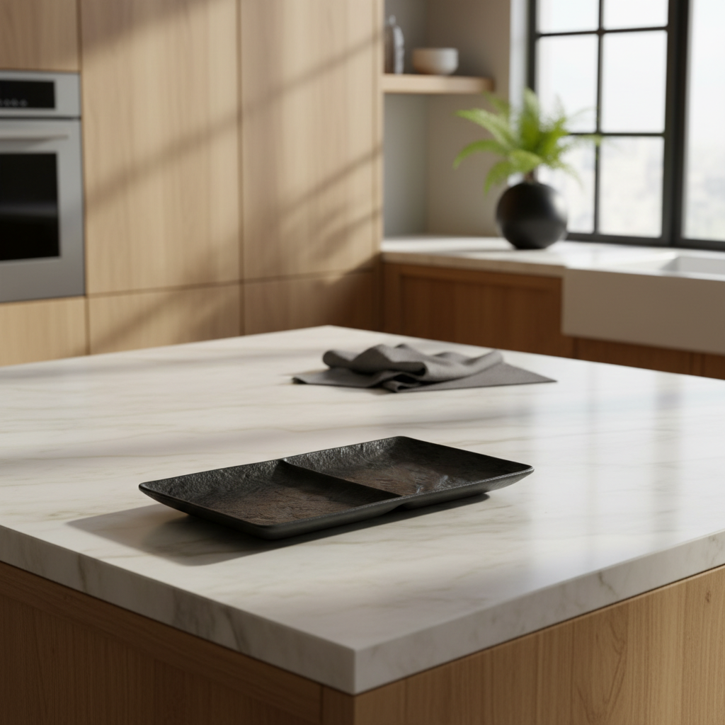 Empty dish in an upscale marble kitchen