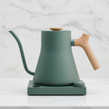 Fellow Stagg EKG Pro stovetop kettle Smoke Green w/ Maple on a light background