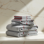 Full gray towel set with red stripe LAH hero - angled