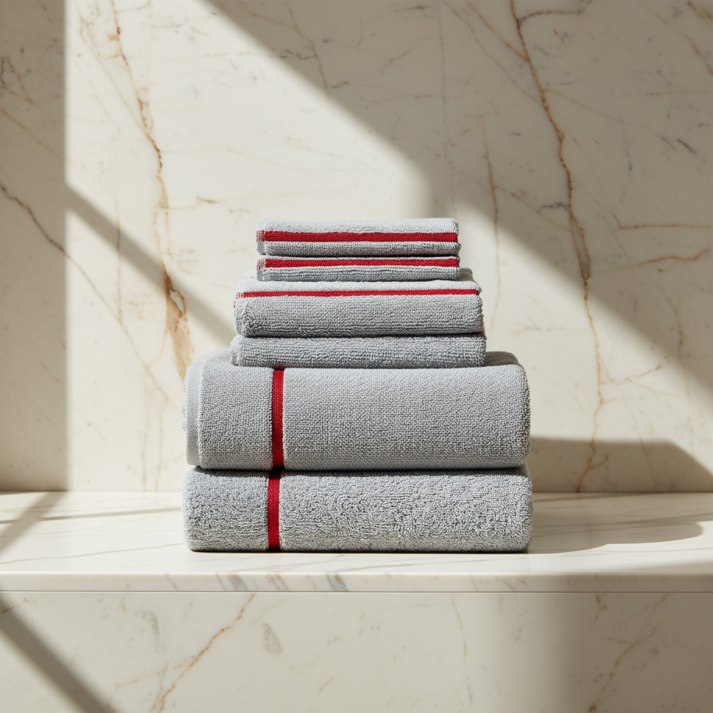 Full gray towel set with red stripe LAH hero - front