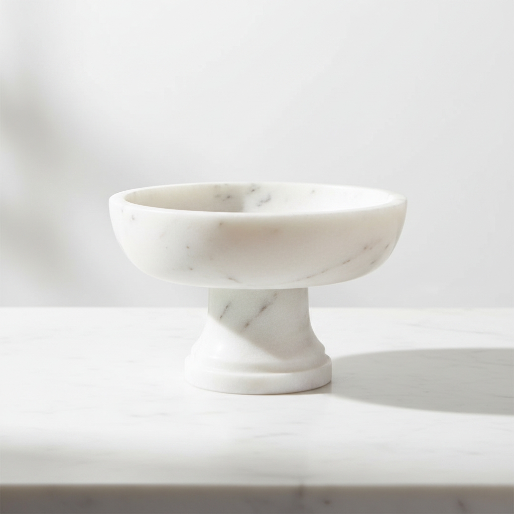 Gala Natural Marble Pedestal Bowl on a light surface.