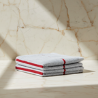 Gray washcloths with red stripe LAH hero - angled