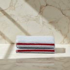 Gray washcloths with red stripe LAH hero - front