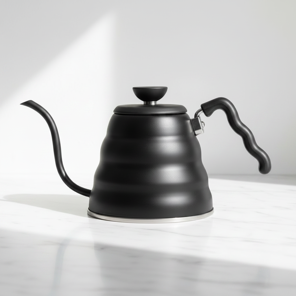 Hario Buono V60 Matte Black stovetop kettle on a light background