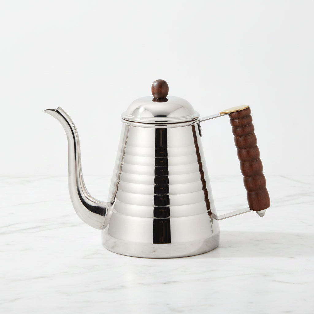 Kalita Wave Stainless Steel Gooseneck Kettle - 1 Liter -on a light background.