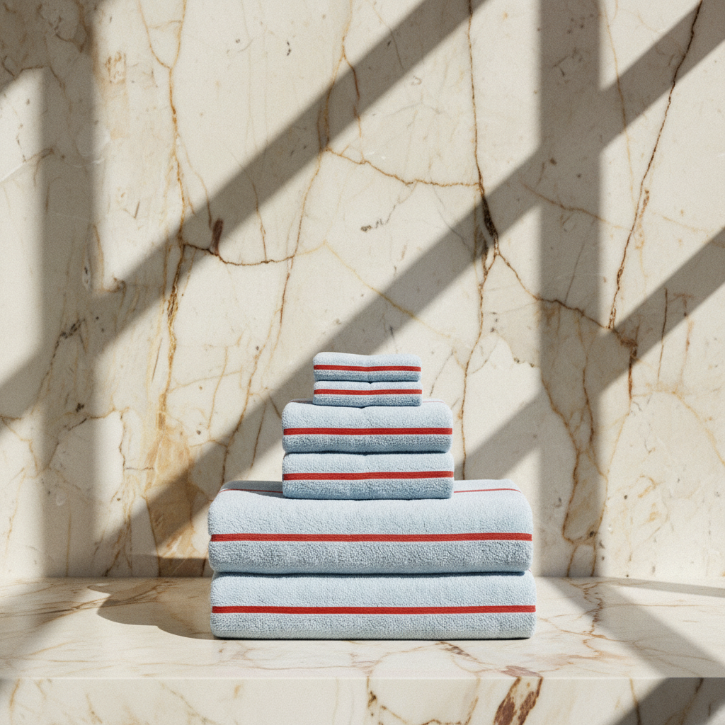 Light gray with red stripe towel LAH hero