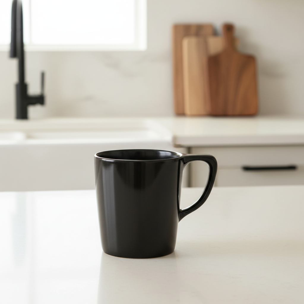 Lino Black Coffee Mug - Cream Kitchen Lifestyle