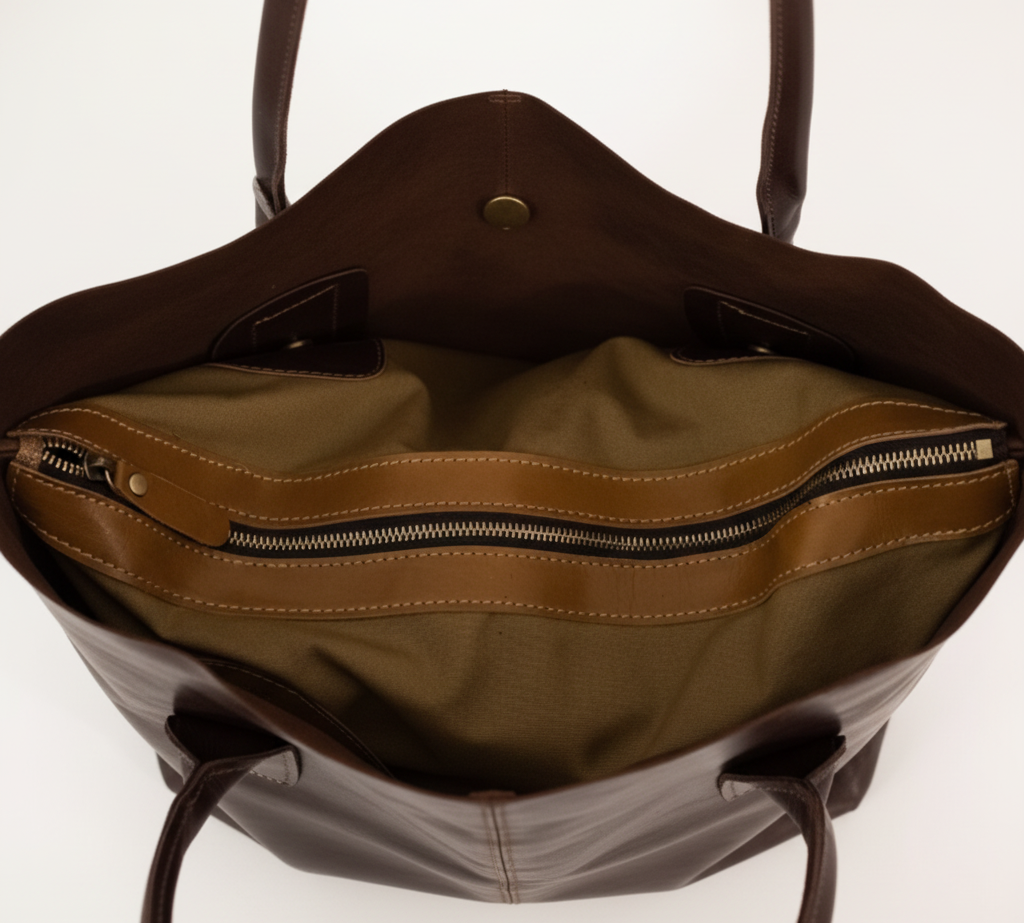 Margot Tote Interior Detail — Dark Chocolate