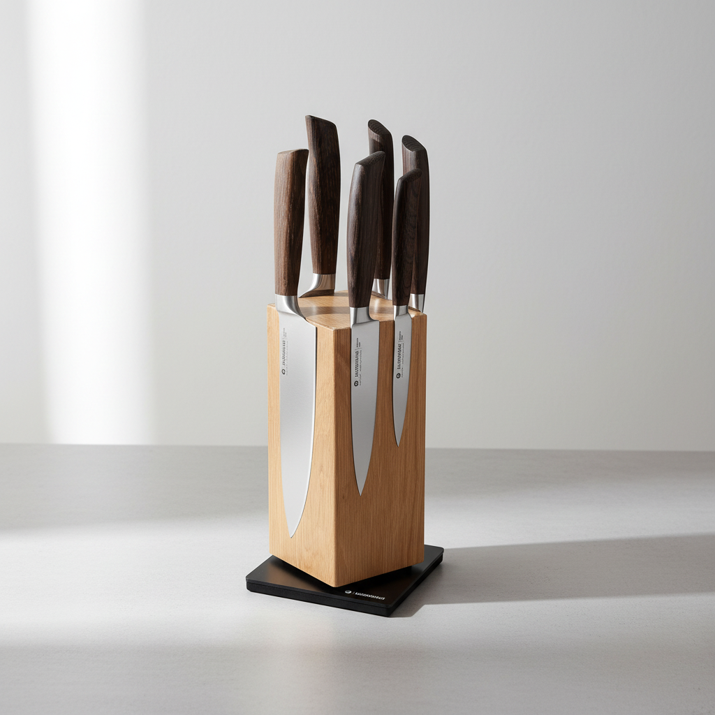 Oak Magnetic Spinning Knife Block - Modern Surface