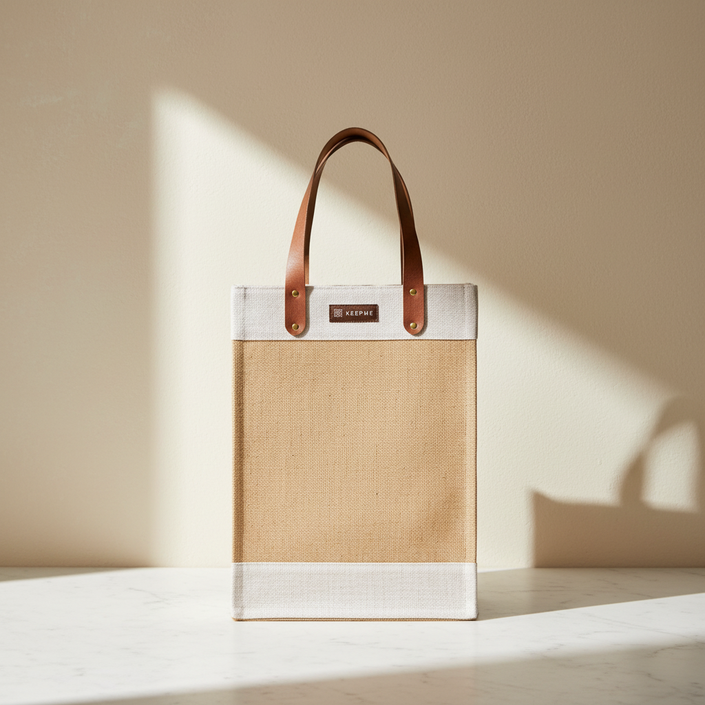 Out of the Woods Cream Jute Market Tote on a light background.