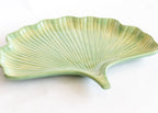 Green ginkgo leaf plater on a white background.