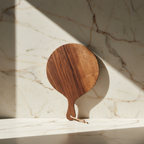 Round Walnut Cutting Board - Small with Handle - Light & Creamy