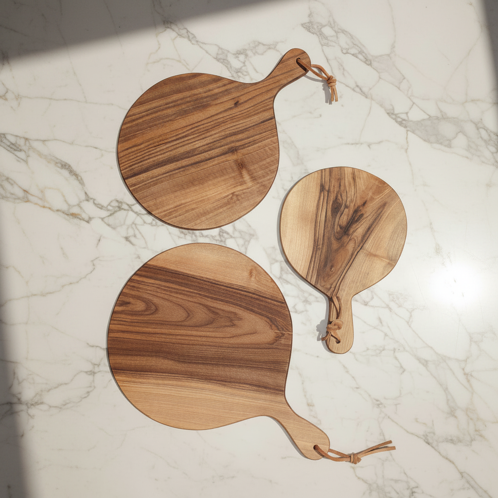 Round Walnut Cutting Boards - All Three - Light & Creamy