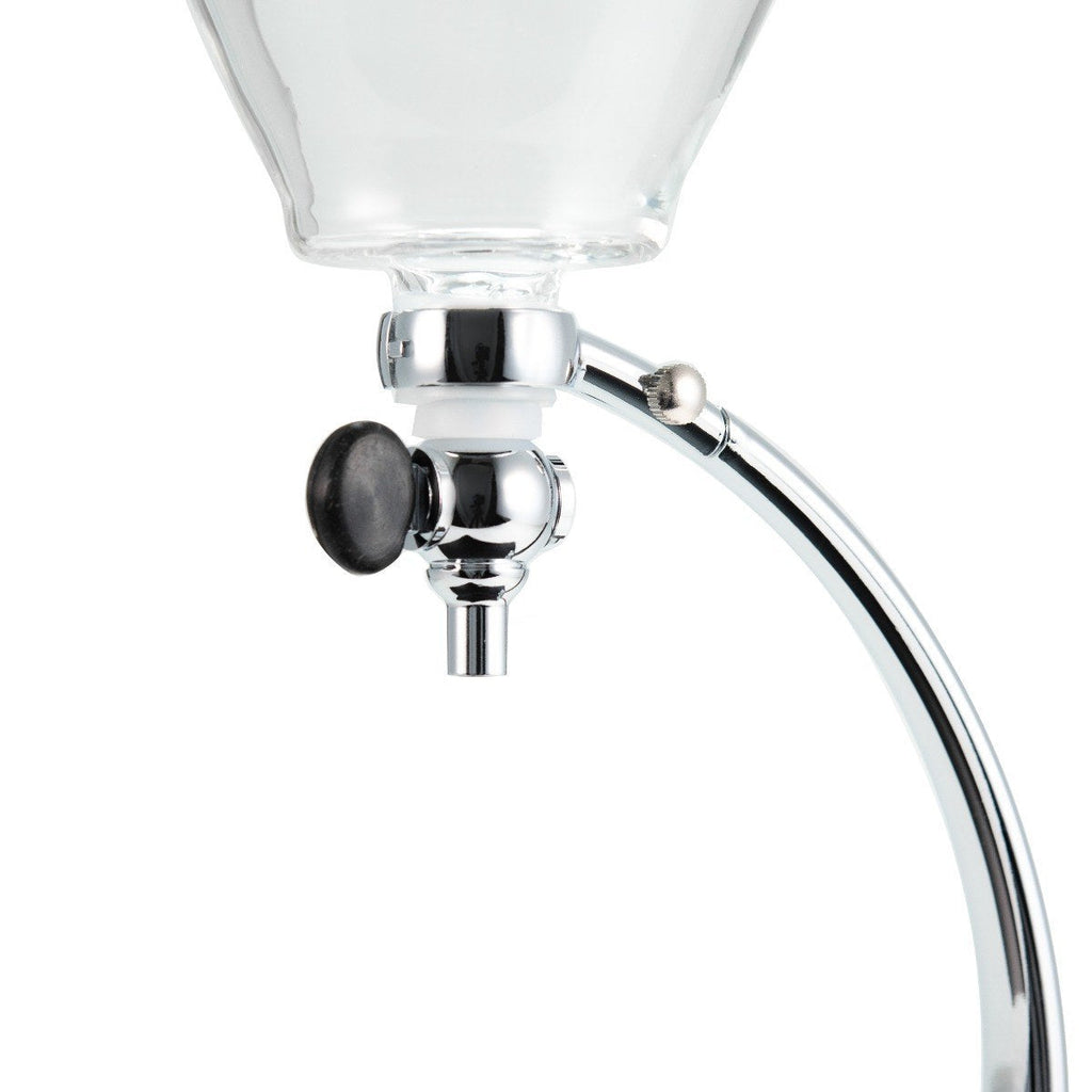 Close up image of a yama glass silverton drip pour over on a white background