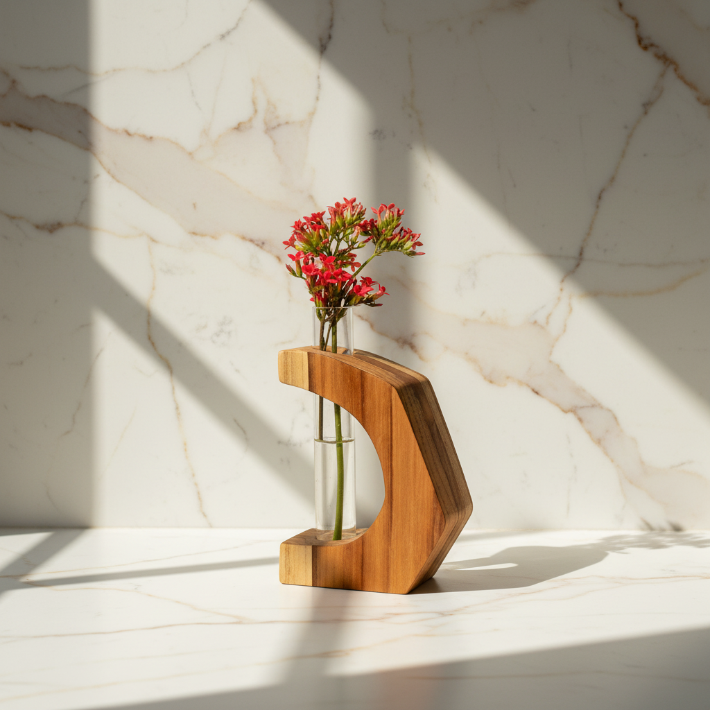 Teak Crescent Propagation Vase - Light & Creamy