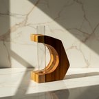 Teak Crescent Vase - With Glass Tube - Light & Creamy