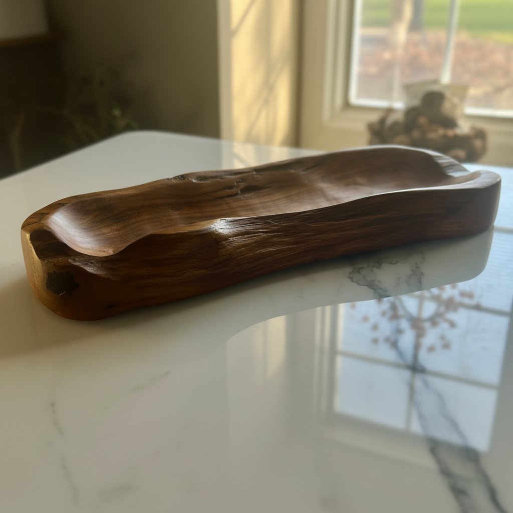 Teak Live Edge Tray - Creamy Marble Wide