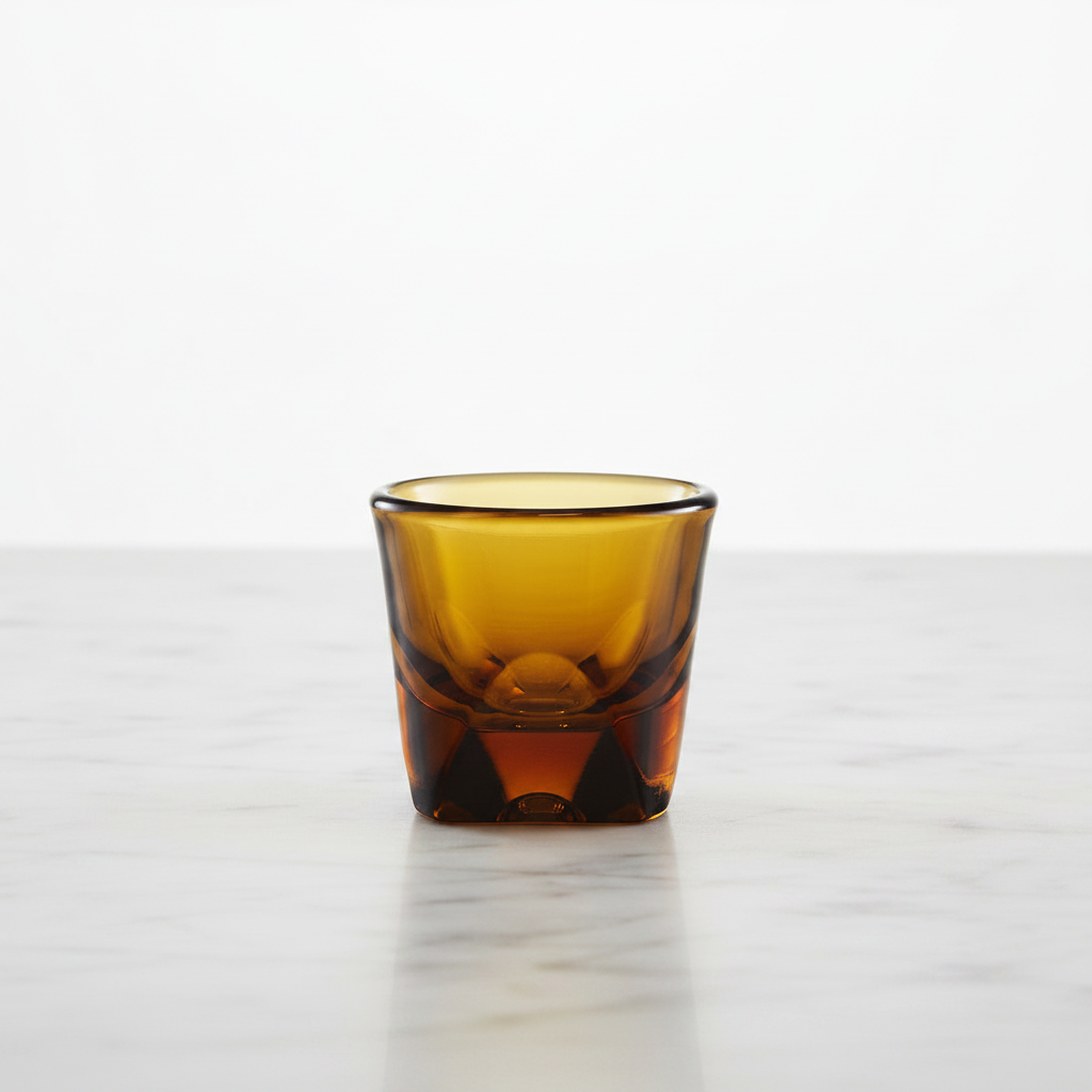 Vero Espresso glass in amber color on a light background. 