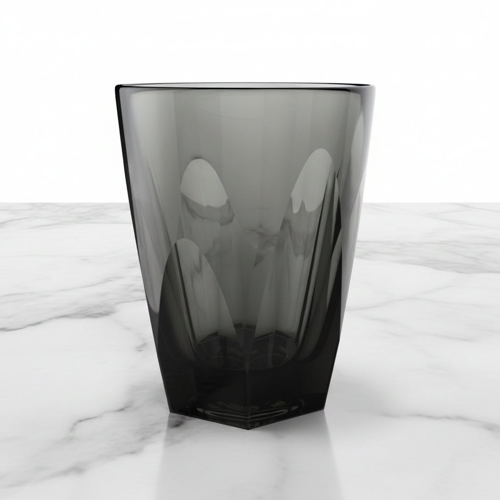 Vero Latte Glass (12oz) - Smoke, on a white marble surface.