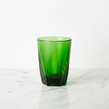 Vero latte Glass 12oz in emerald — empty, handmade faceted glass on marble surface