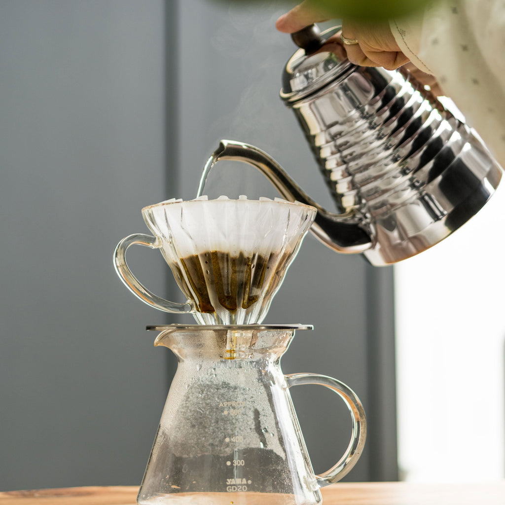 Yama Glass Cone Coffee Dripper - Stainless Steel Base